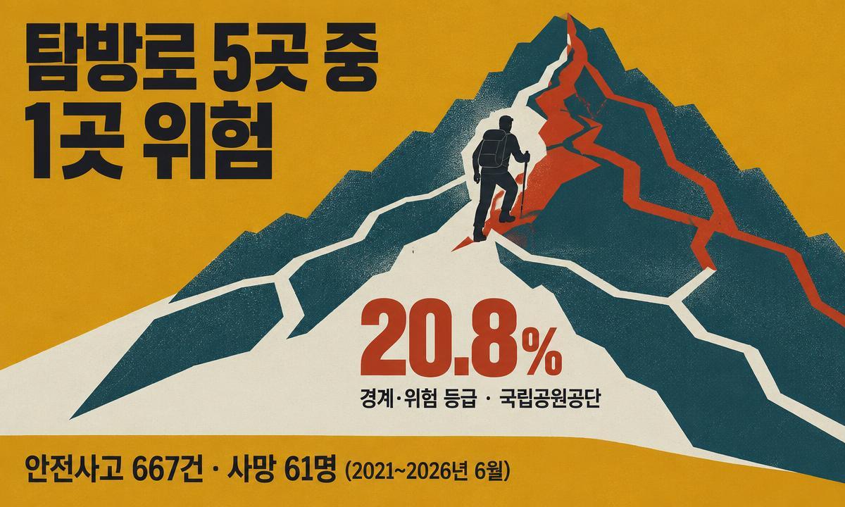국립공원 탐방로 5곳 중 1곳 ‘사고 위험’…63%가 북한산·설악산에